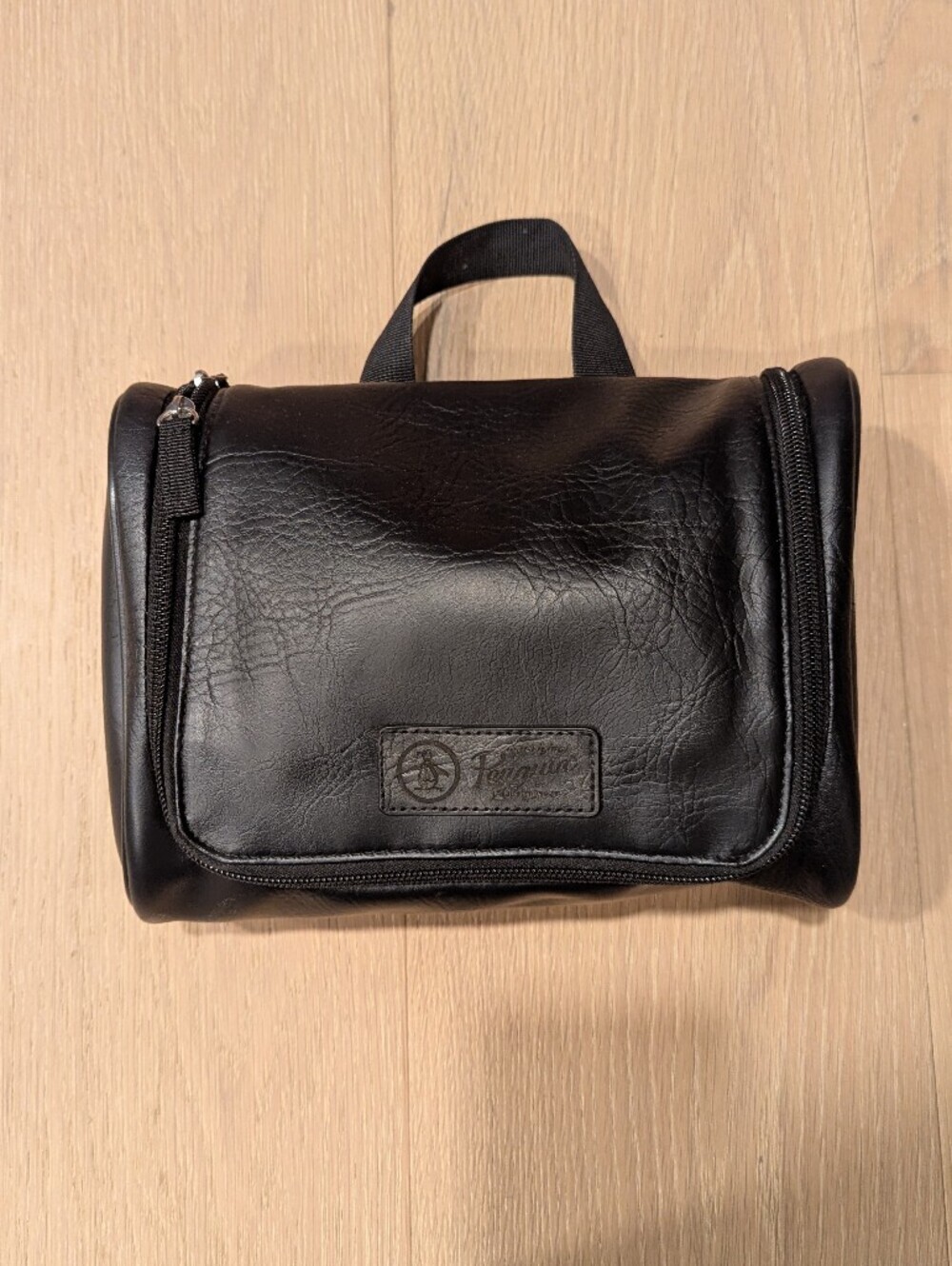 Black Leather Toiletry Bag for Men